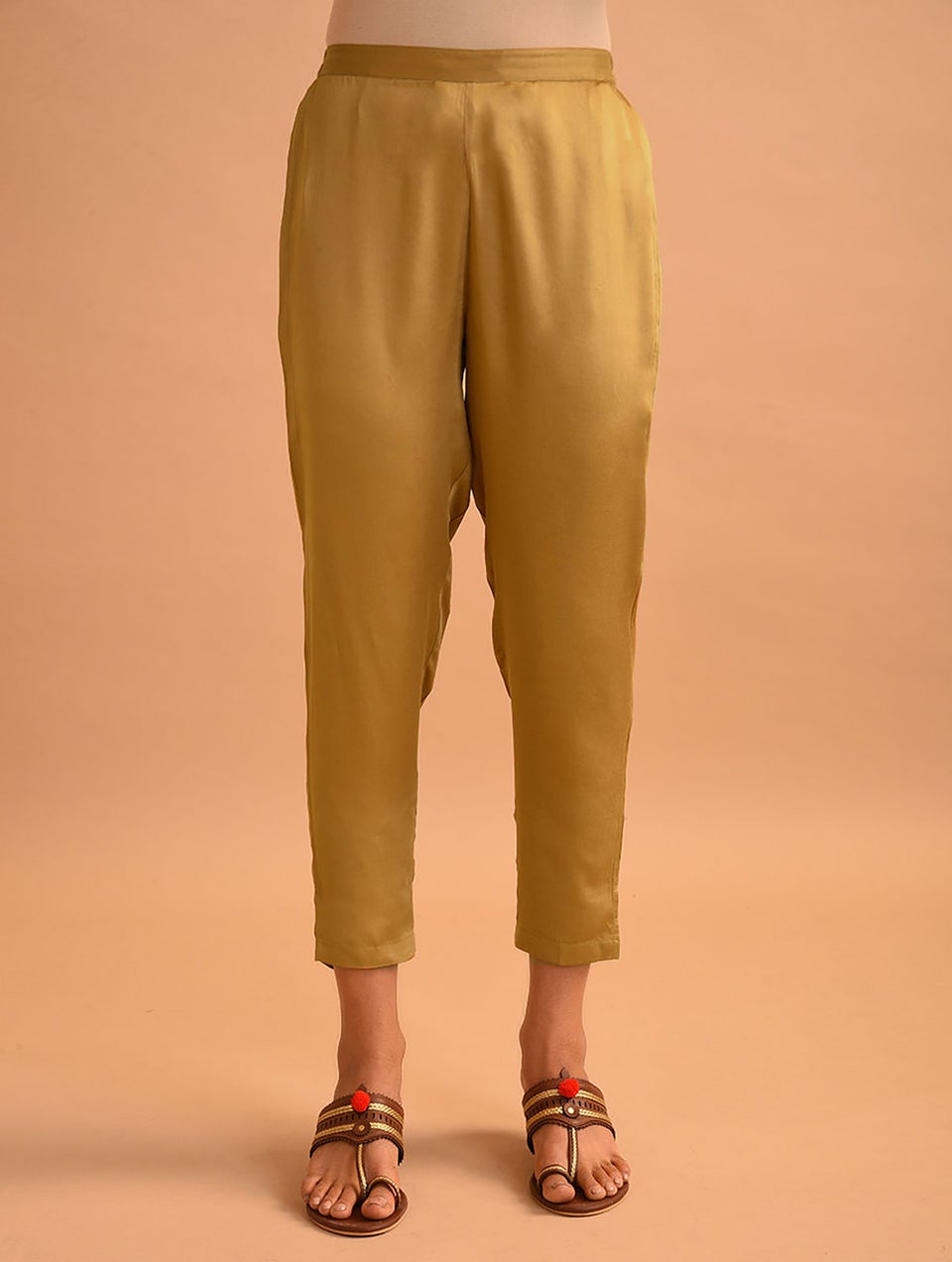 Gold Elasticated Waist Modal Pants - XS