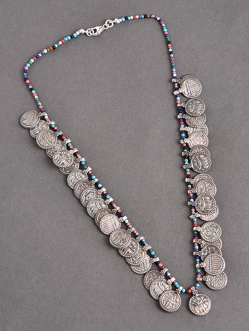 Women Multicolour Tribal Silver Necklace