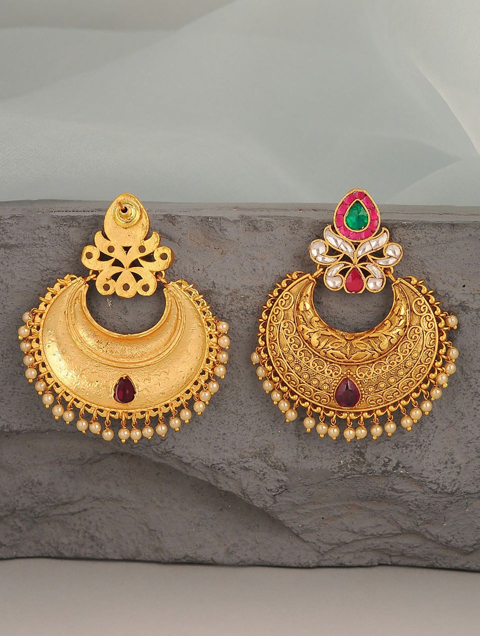 Women Gold Push Back Brass Chand Bali