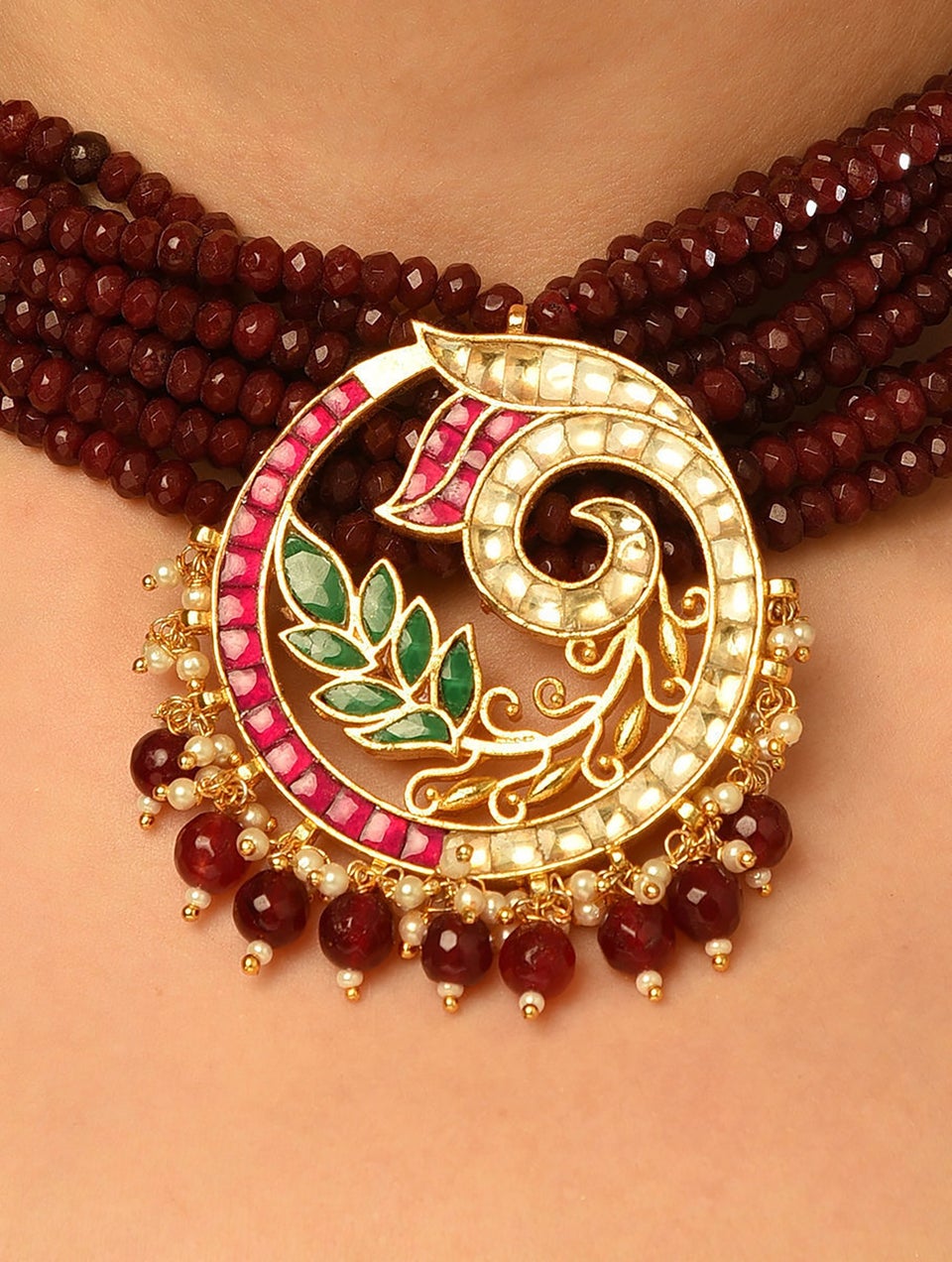 Women Multicolour Gold Tone Foiled Kundan Necklace