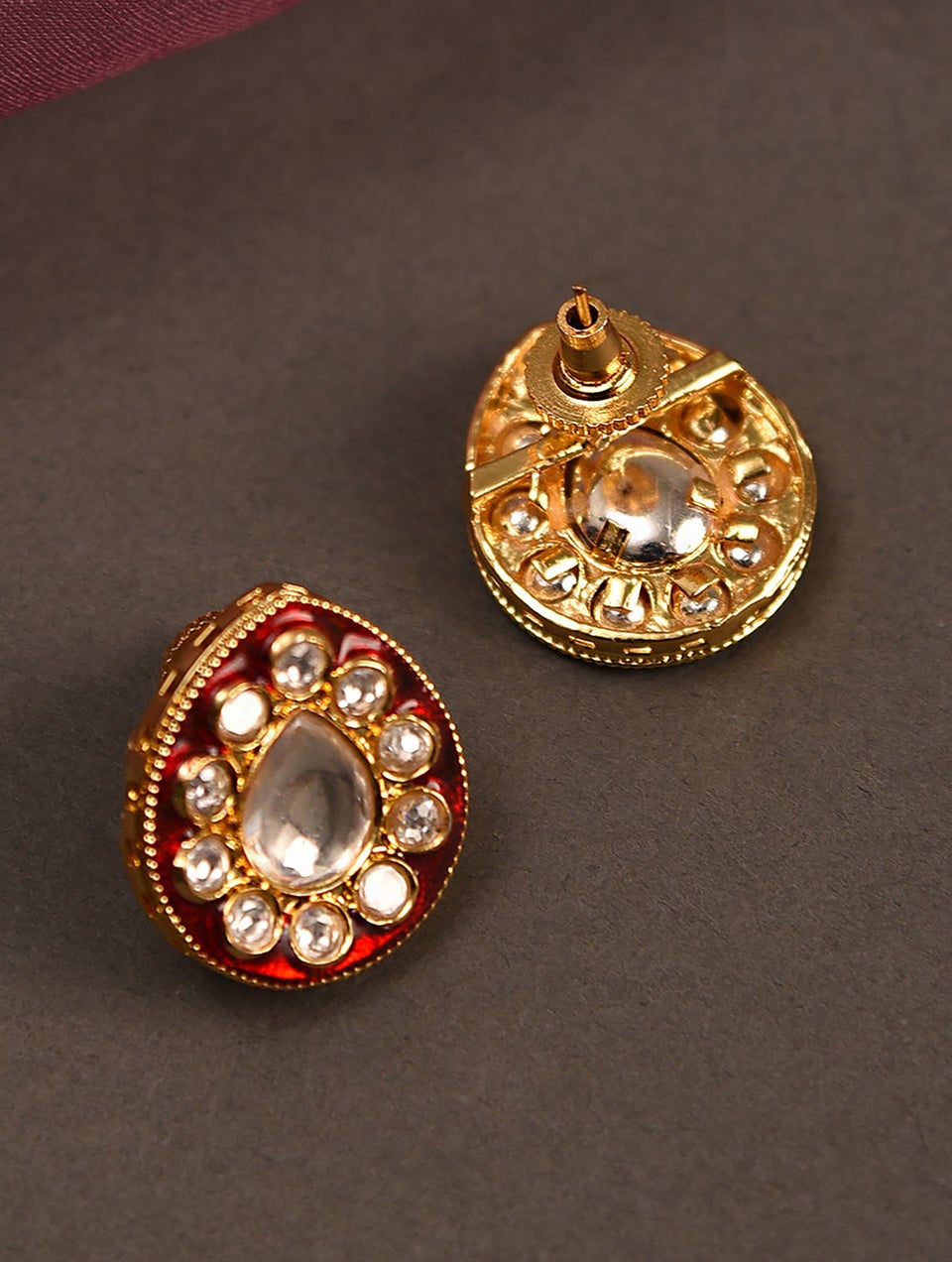 Women Red Gold Tone Foiled Kundan Earrings Jaypore US
