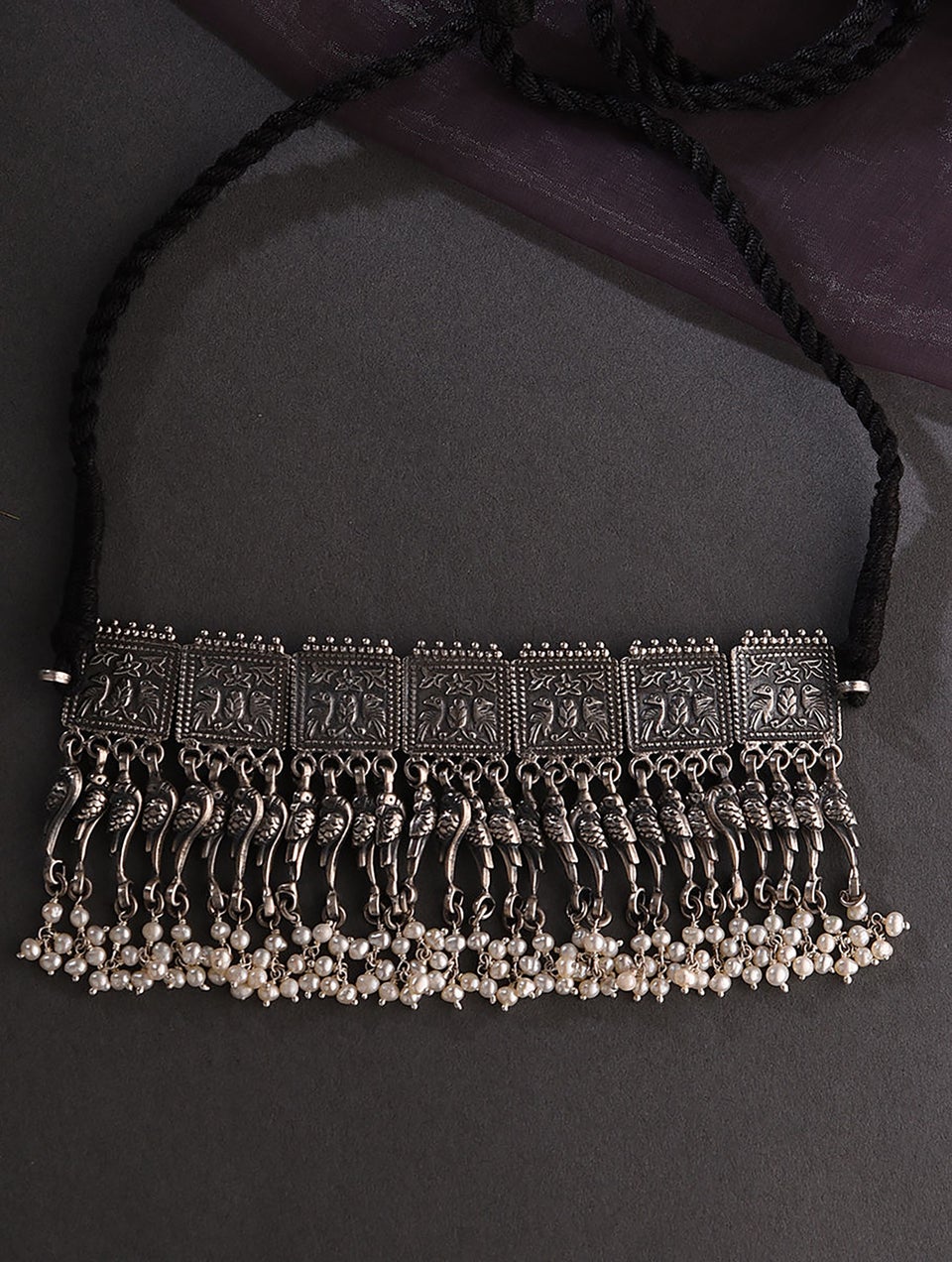 Women Tribal Silver Choker Necklace With Freshwater Pearls