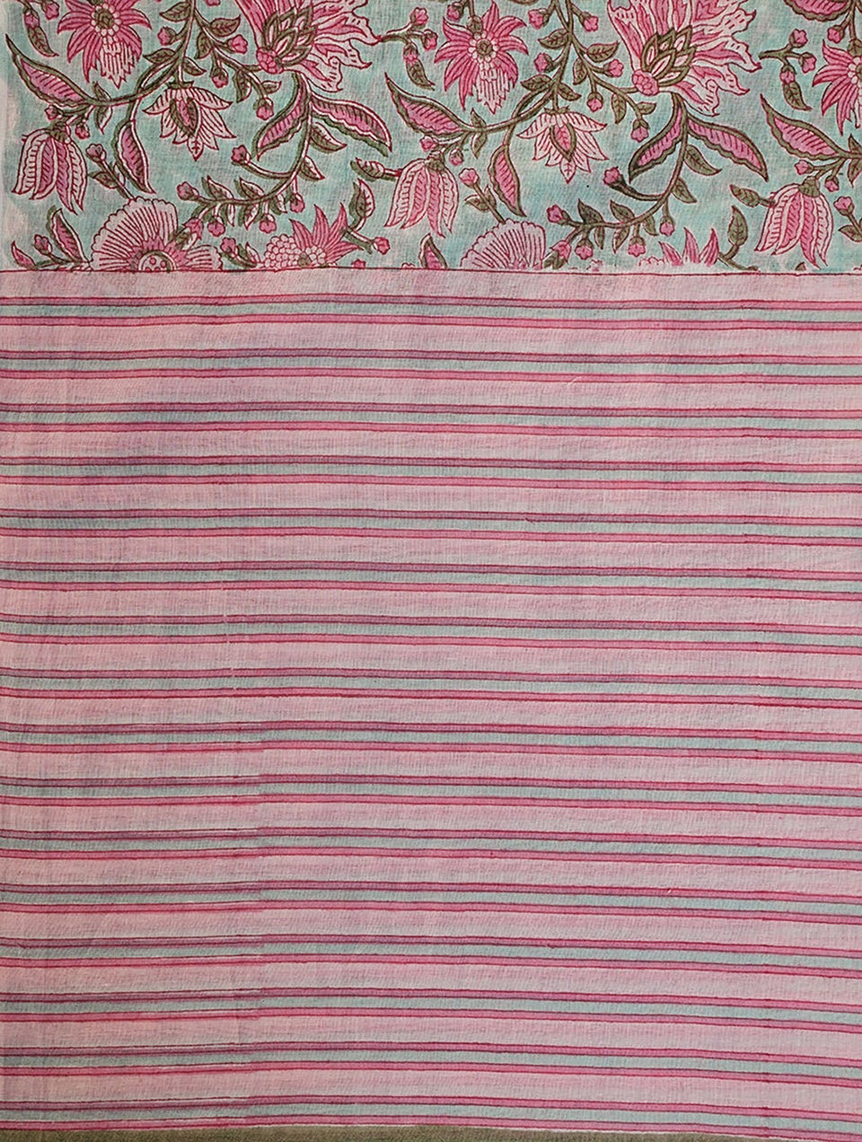 Blue-Pink Block Printed Cotton Dupatta
