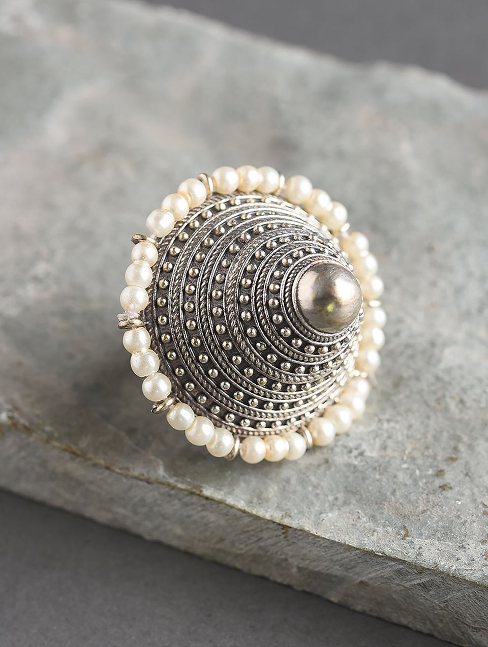 Women Antique Silver Adjustable Brass Ring