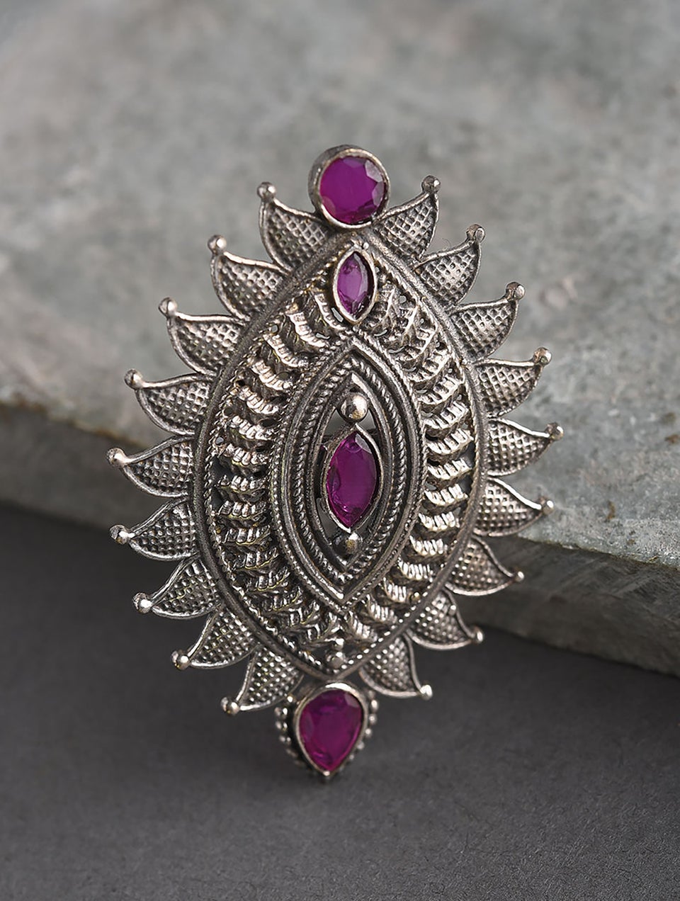 Women Antique Silver Adjustable Brass Ring