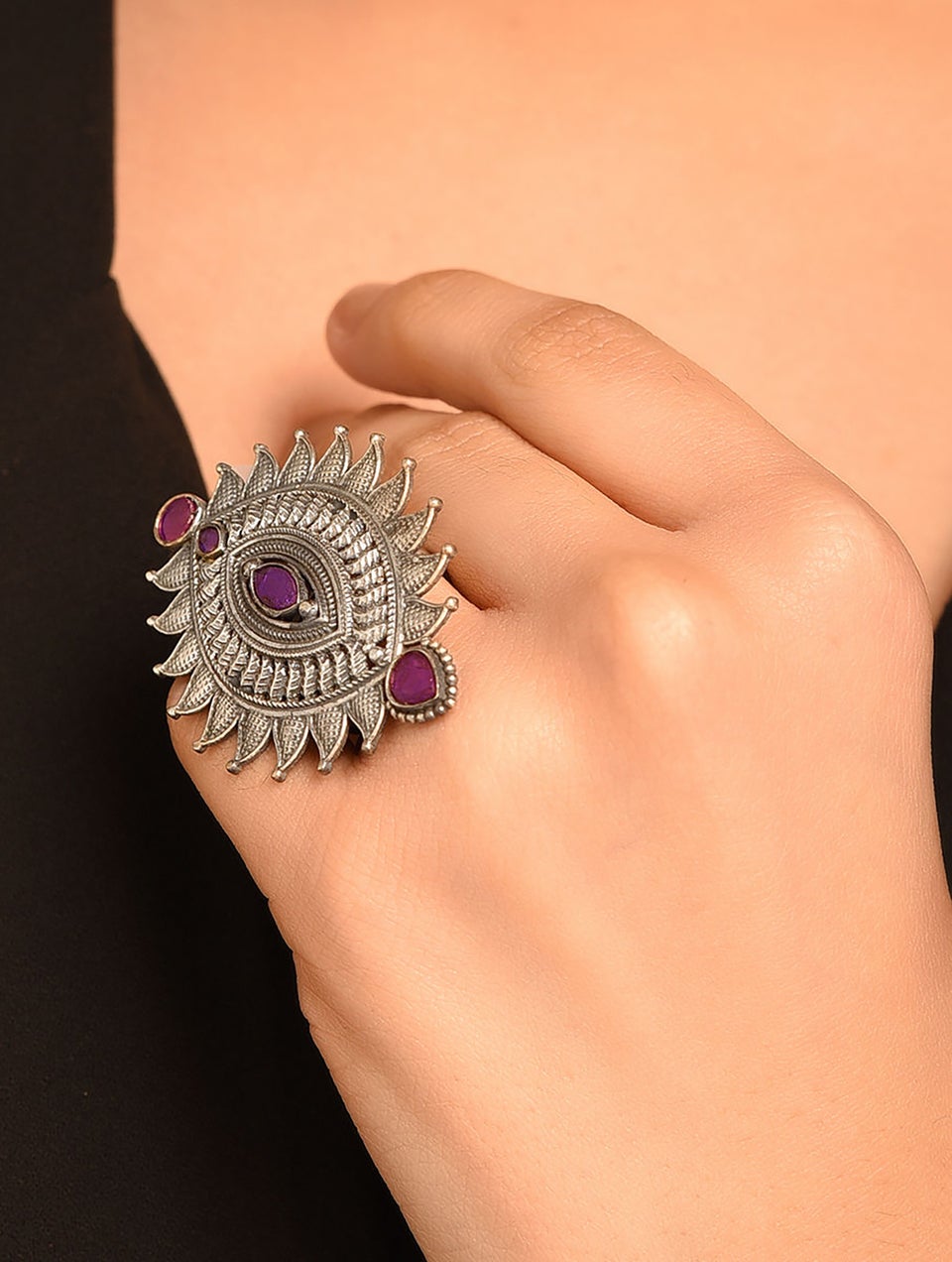 Women Antique Silver Adjustable Brass Ring