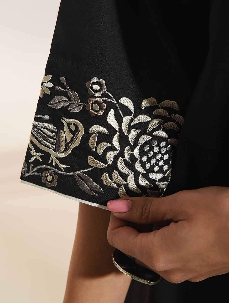 Women Black Embroidered Cotton Kurta - XS