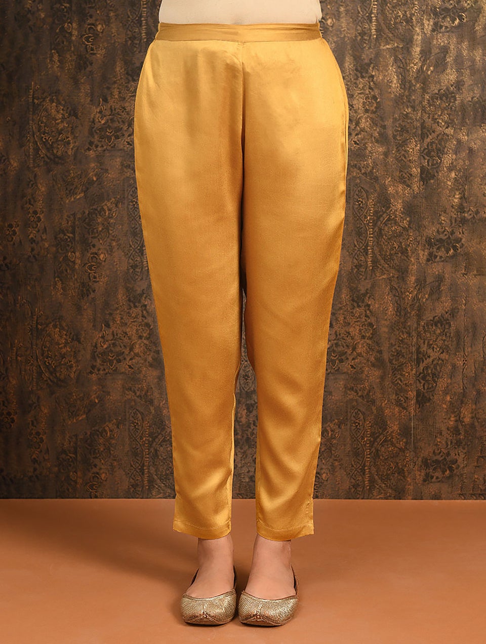 Women Mustard Yellow Modal Solid Ankle Length Slim Fit Pant - XL