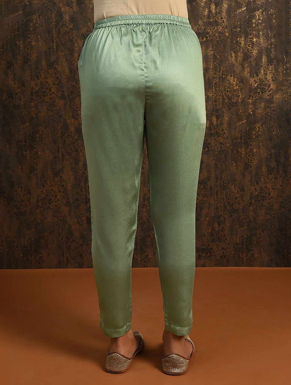 Green Elasticated Waist Modal Pants - XS
