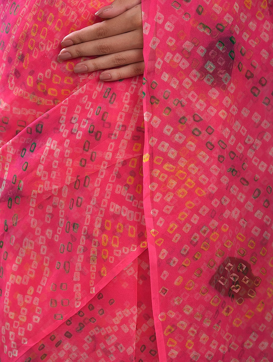 Women Pink Bandhani Chiffon Dupatta