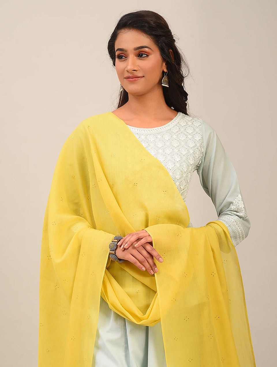 Women Mustard Handloom Cotton Dupatta With Mukaish