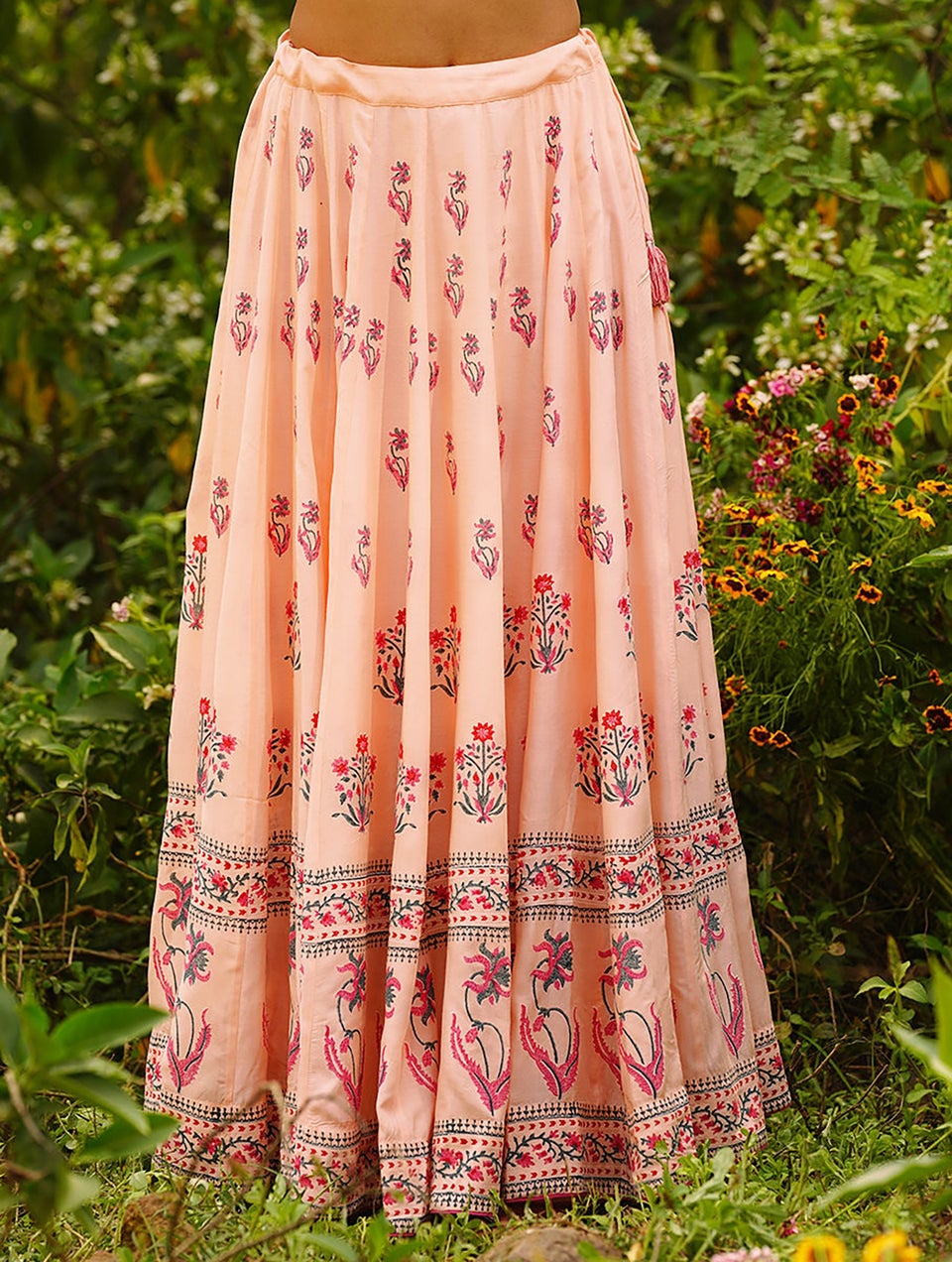 Women Pink Viscose Block Print Lehenga Choli - S