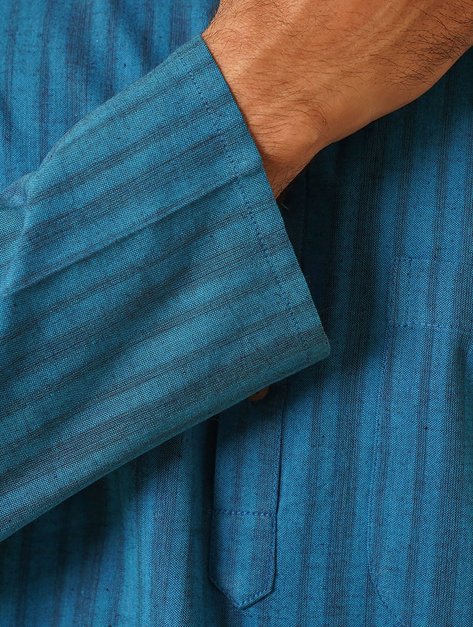 Men Teal Blue Cotton Mandarin Collar Regular Fit Kurta - 38