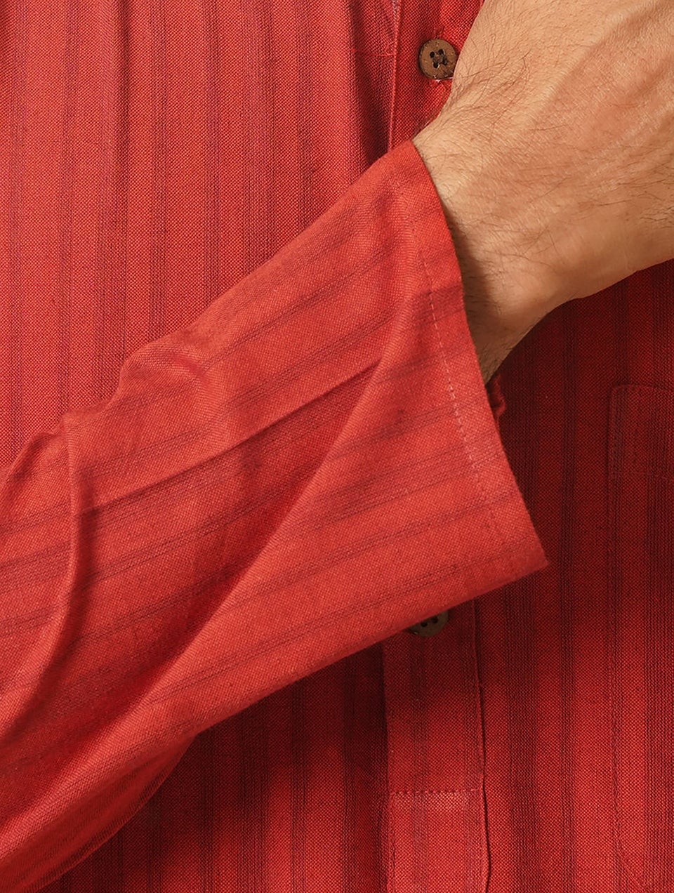 Men Red Cotton Mandarin Collar Regular Fit Kurta - 38