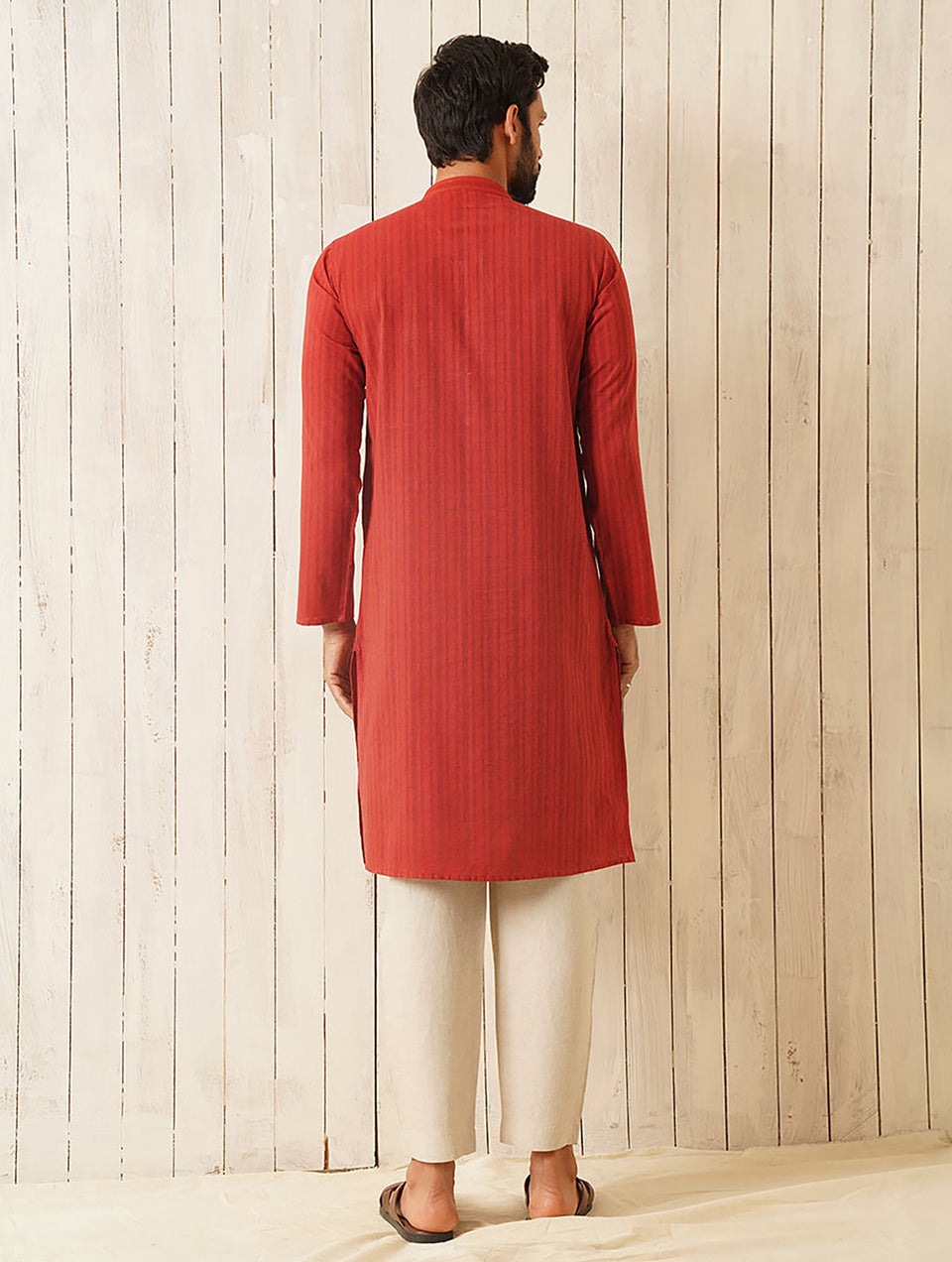 Men Red Cotton Mandarin Collar Regular Fit Kurta - 38