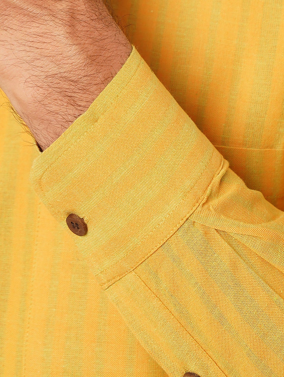 Men Mustard Yellow Cotton Shirt Collar Regular Fit Kurta - 44