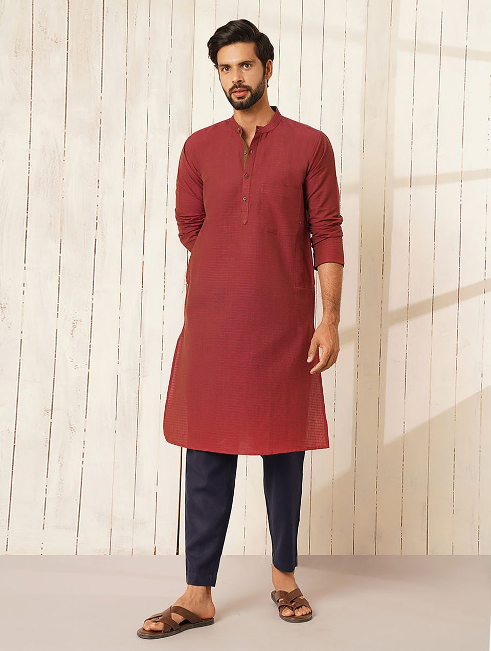 Maroon Cotton Long Kurta - 42