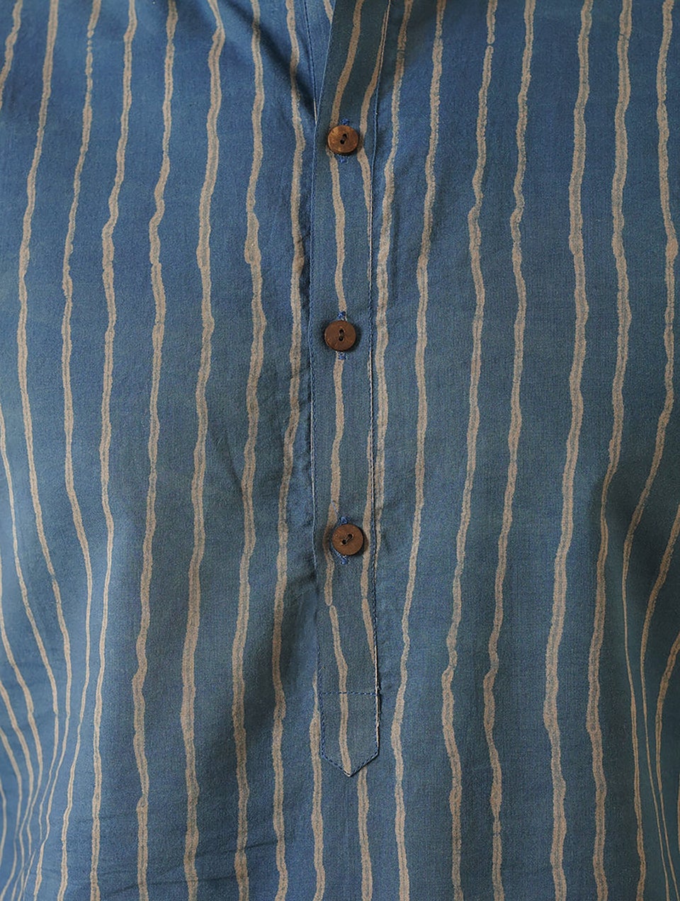 Men Blue Cotton Block Print Shirt Collar Regular Fit Kurta - 38