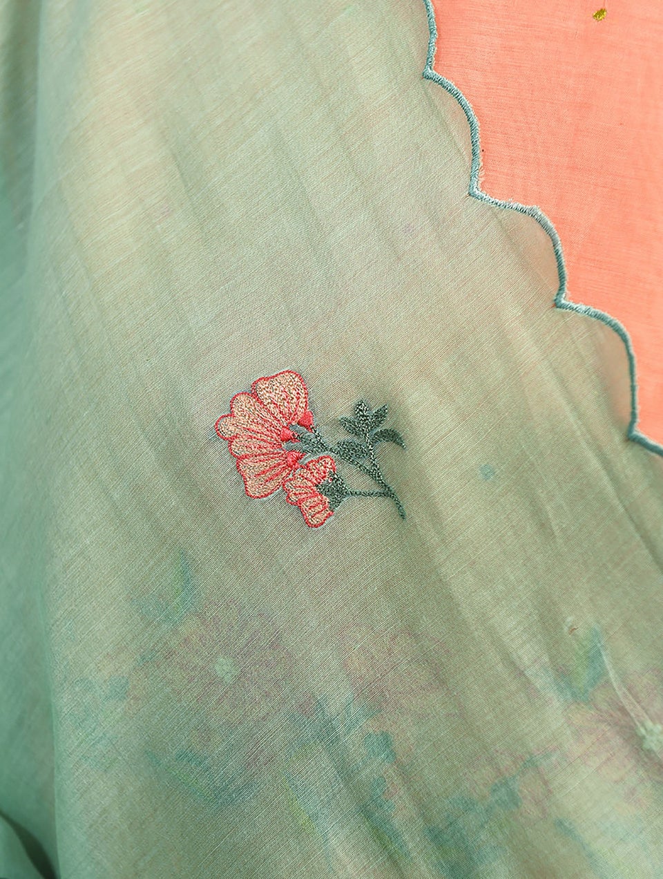 Women Green Embroidered Silk Cotton Dupatta
