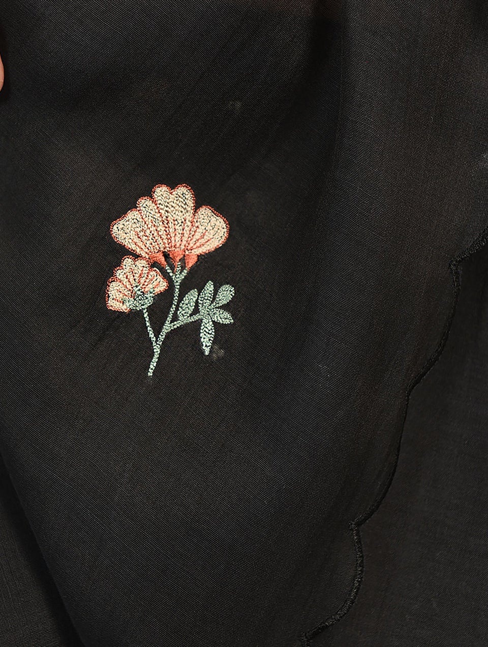 Women Black Embroidered Silk Cotton Dupatta