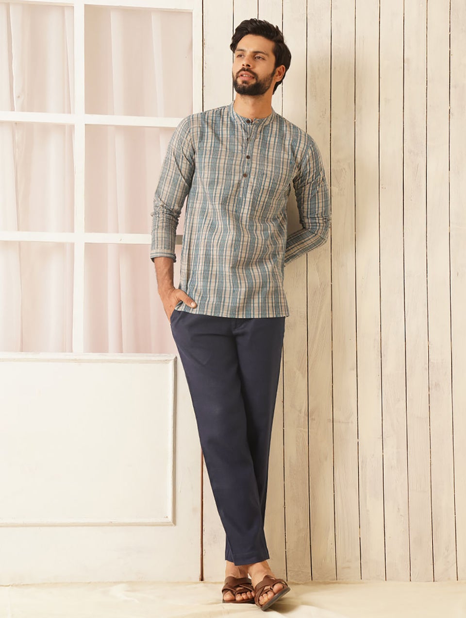 Men Blue Cotton Block Print Regular Fit Kurta - 38