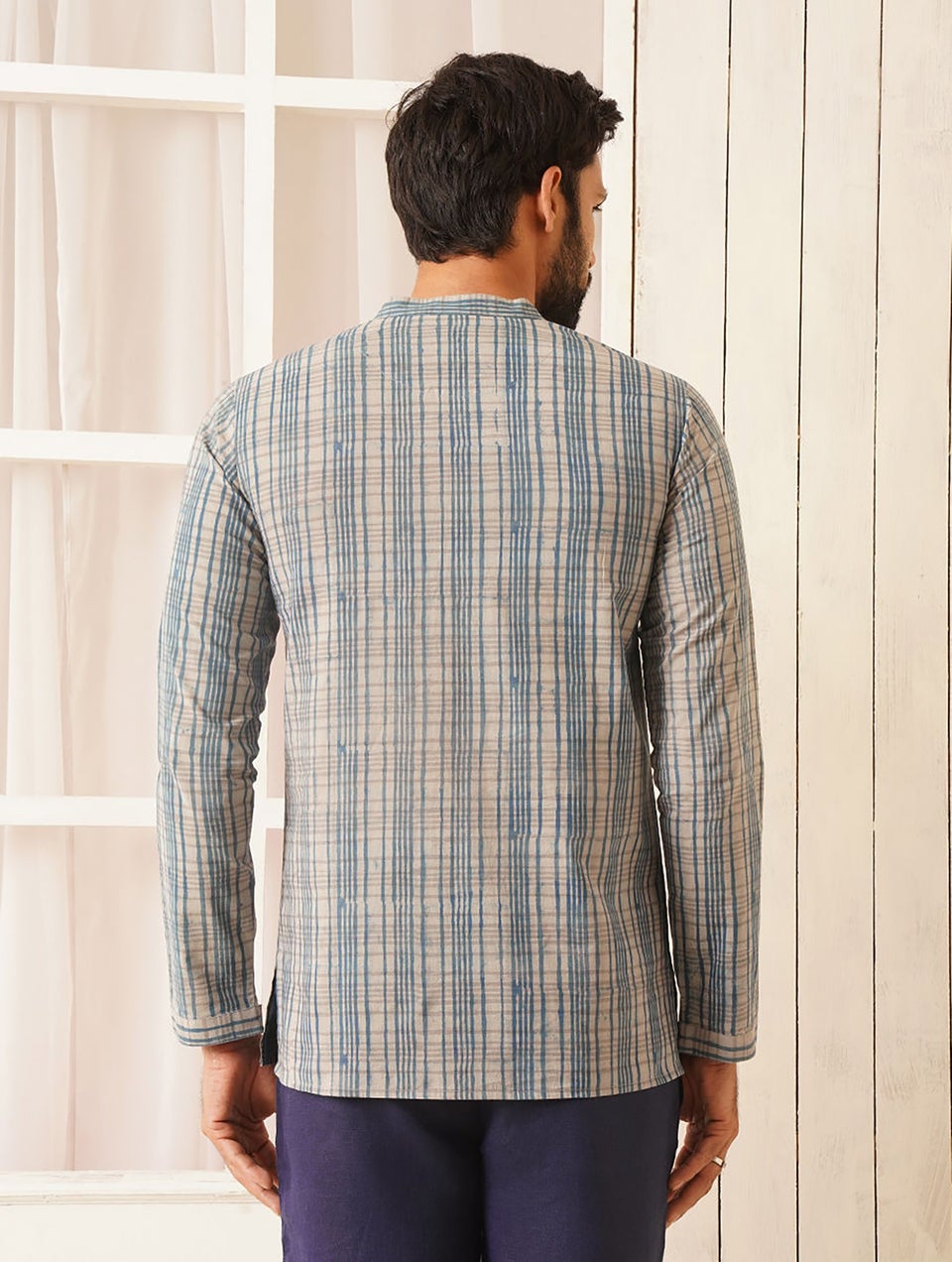 Men Blue Cotton Block Print Regular Fit Kurta - 38
