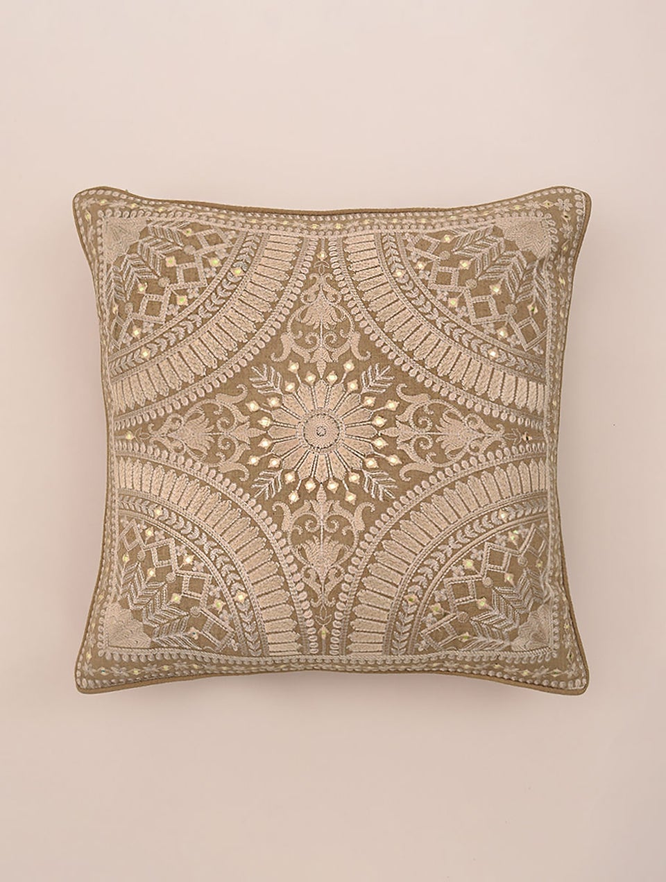 Grey Chanderi Embroidered Cushion Cover
