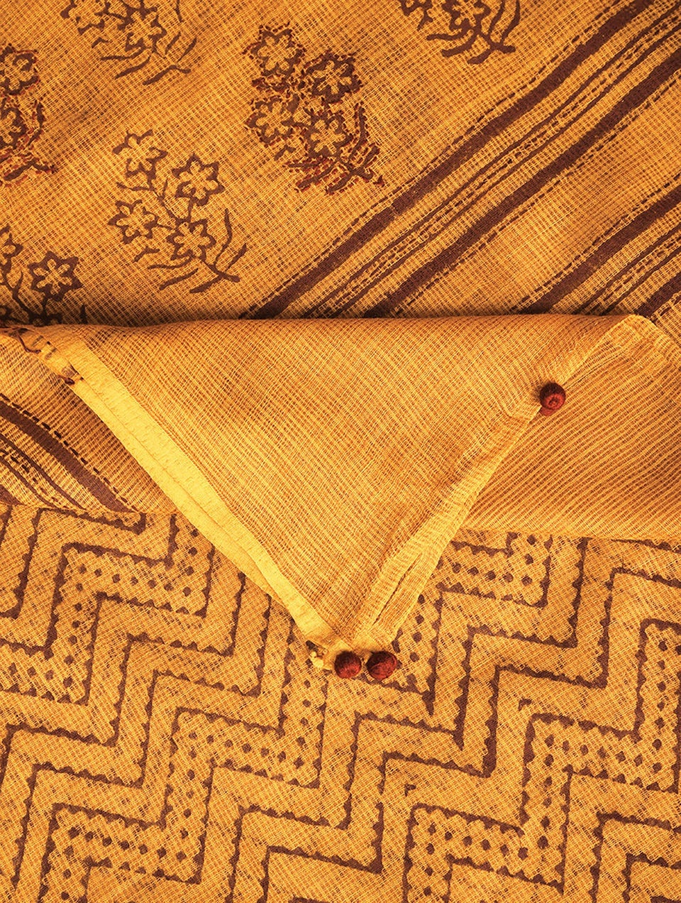 Women Orange Kota Block Print Dupatta