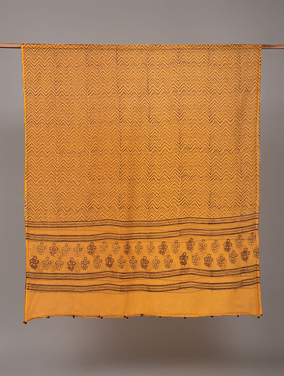 Women Orange Kota Block Print Dupatta