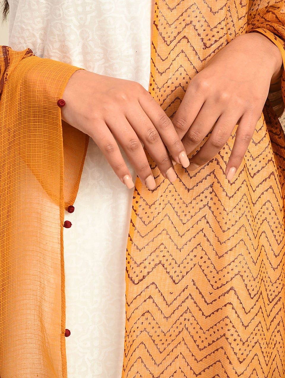 Women Orange Kota Block Print Dupatta