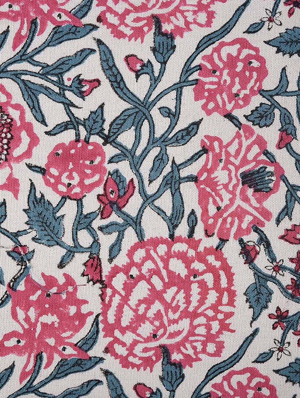 Pink Handblock Printed Cotton Cushion Cover with Mukhaish