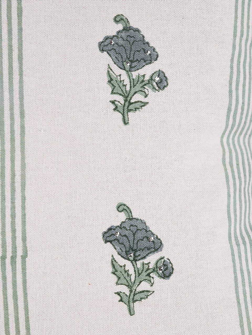 Green Handblock Printed Cotton Cushion Cover with Mukhaish