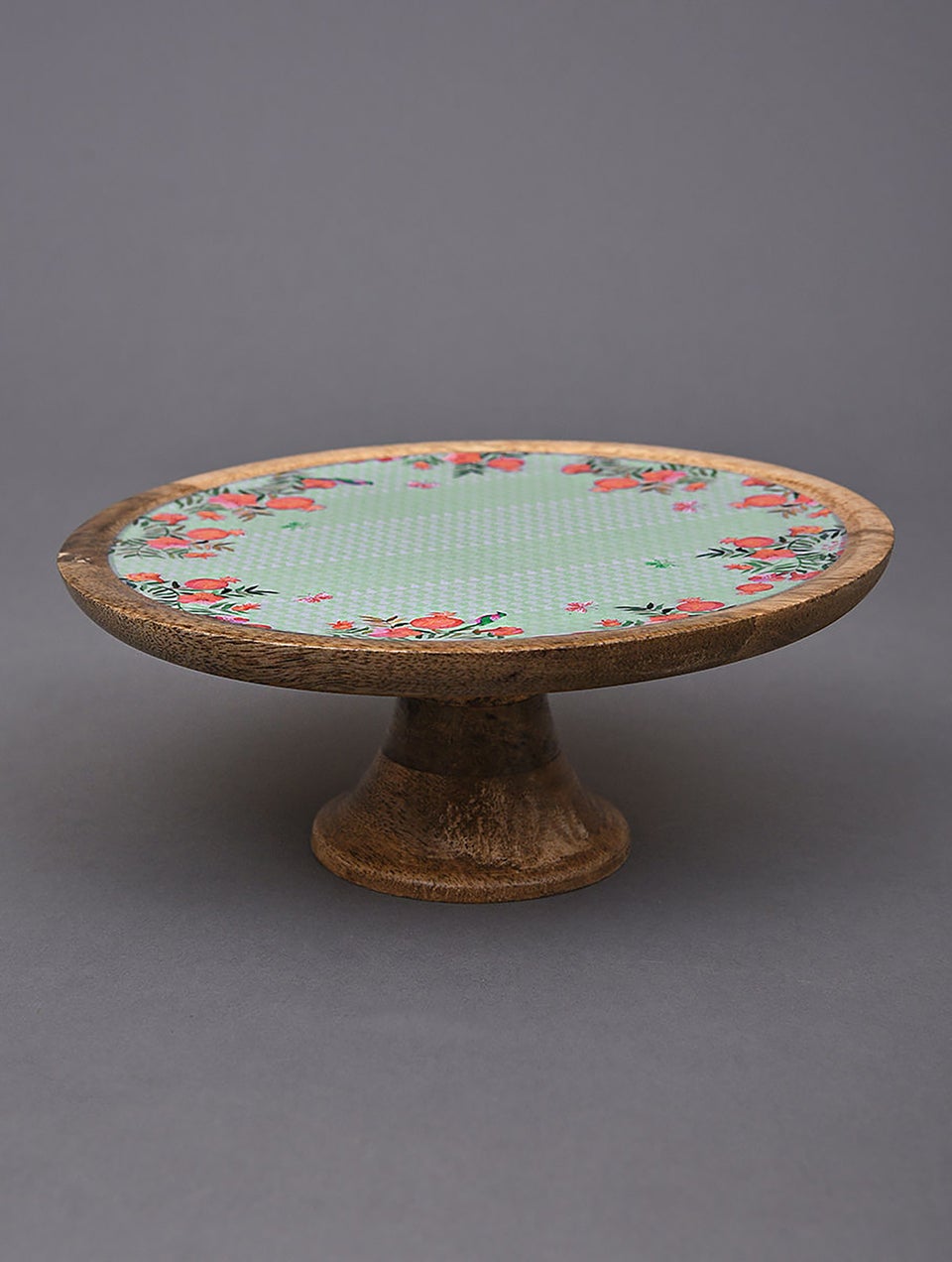 Blue Handcrafted Decal Mango Wood Cake Stand