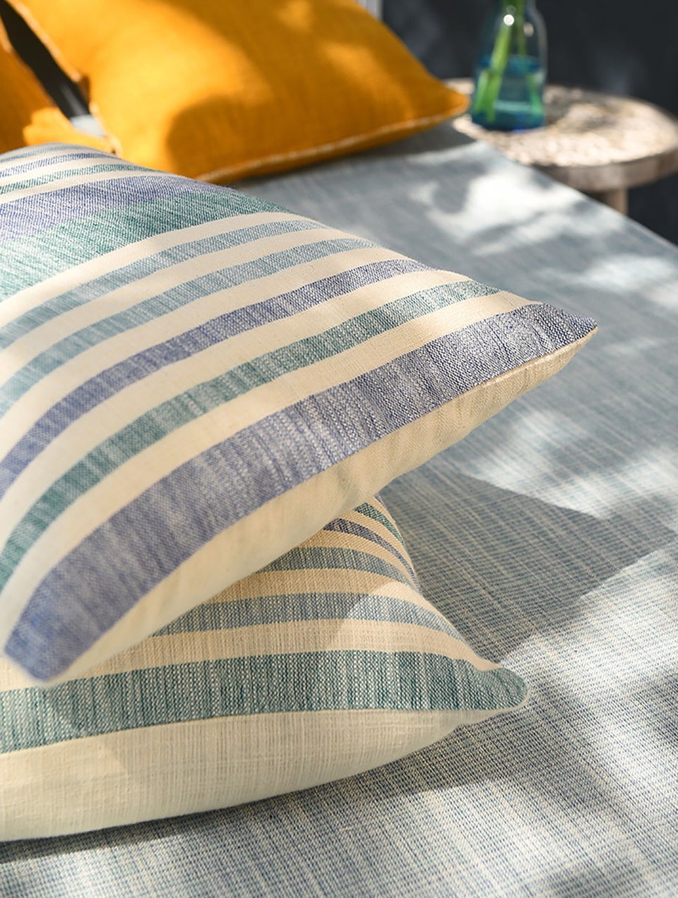 Blue And Green Handloom Cotton Stripes Cushion Cover