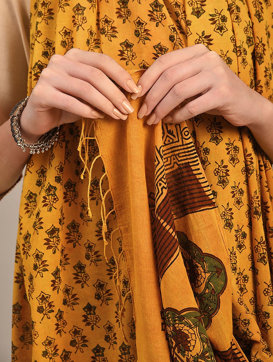 Women Yellow Ajrakh Cotton Dupatta