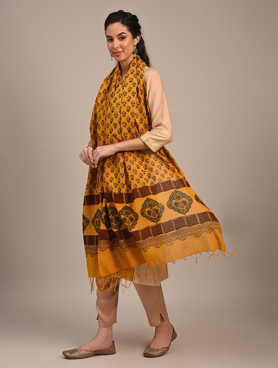 Women Yellow Ajrakh Cotton Dupatta