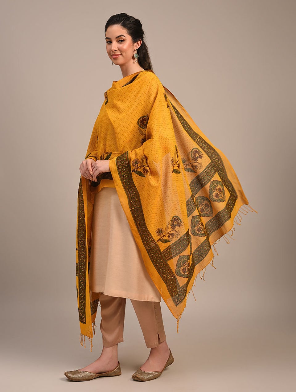 Women Yellow Ajrakh Cotton Dupatta