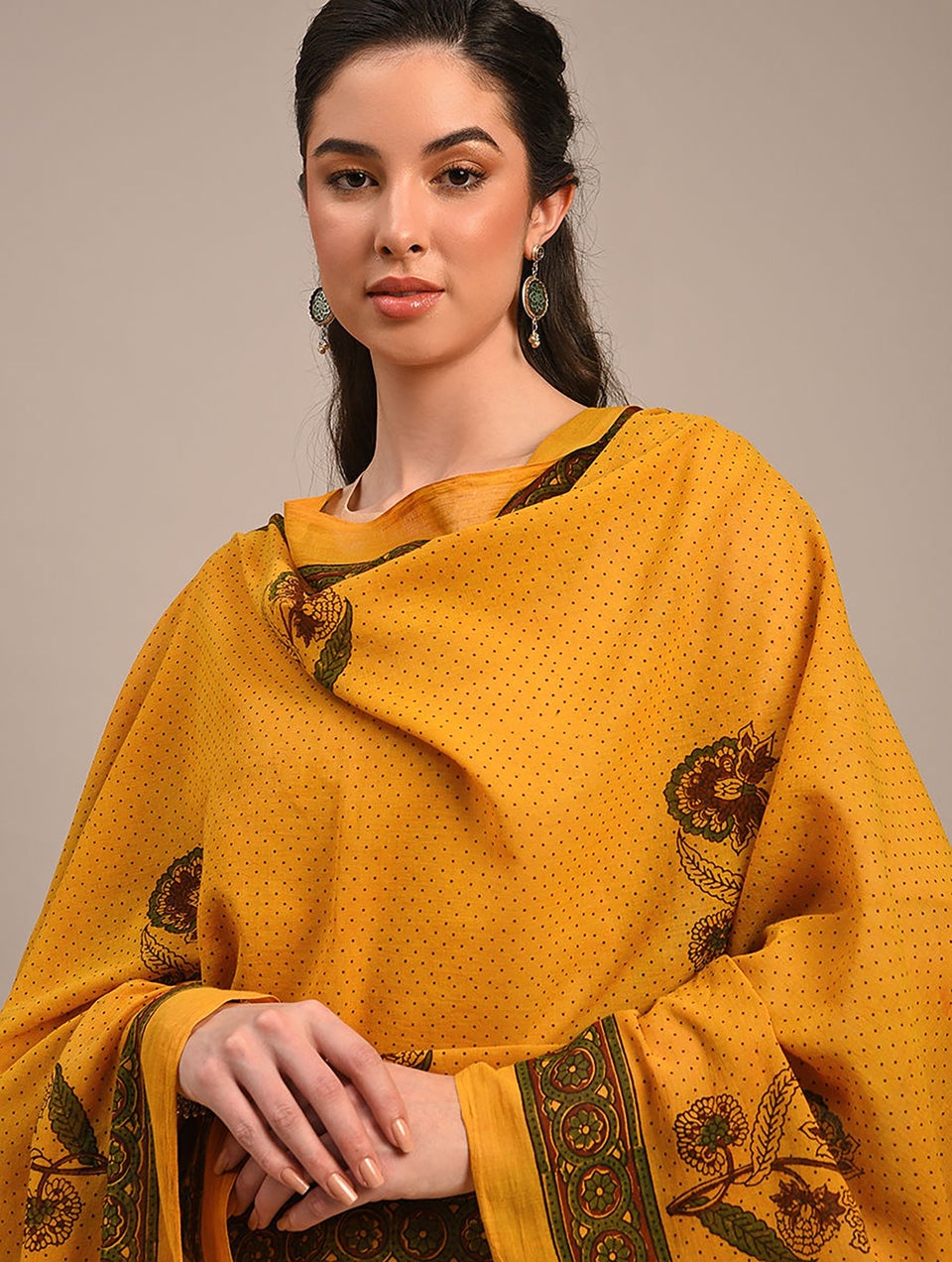 Women Yellow Ajrakh Cotton Dupatta