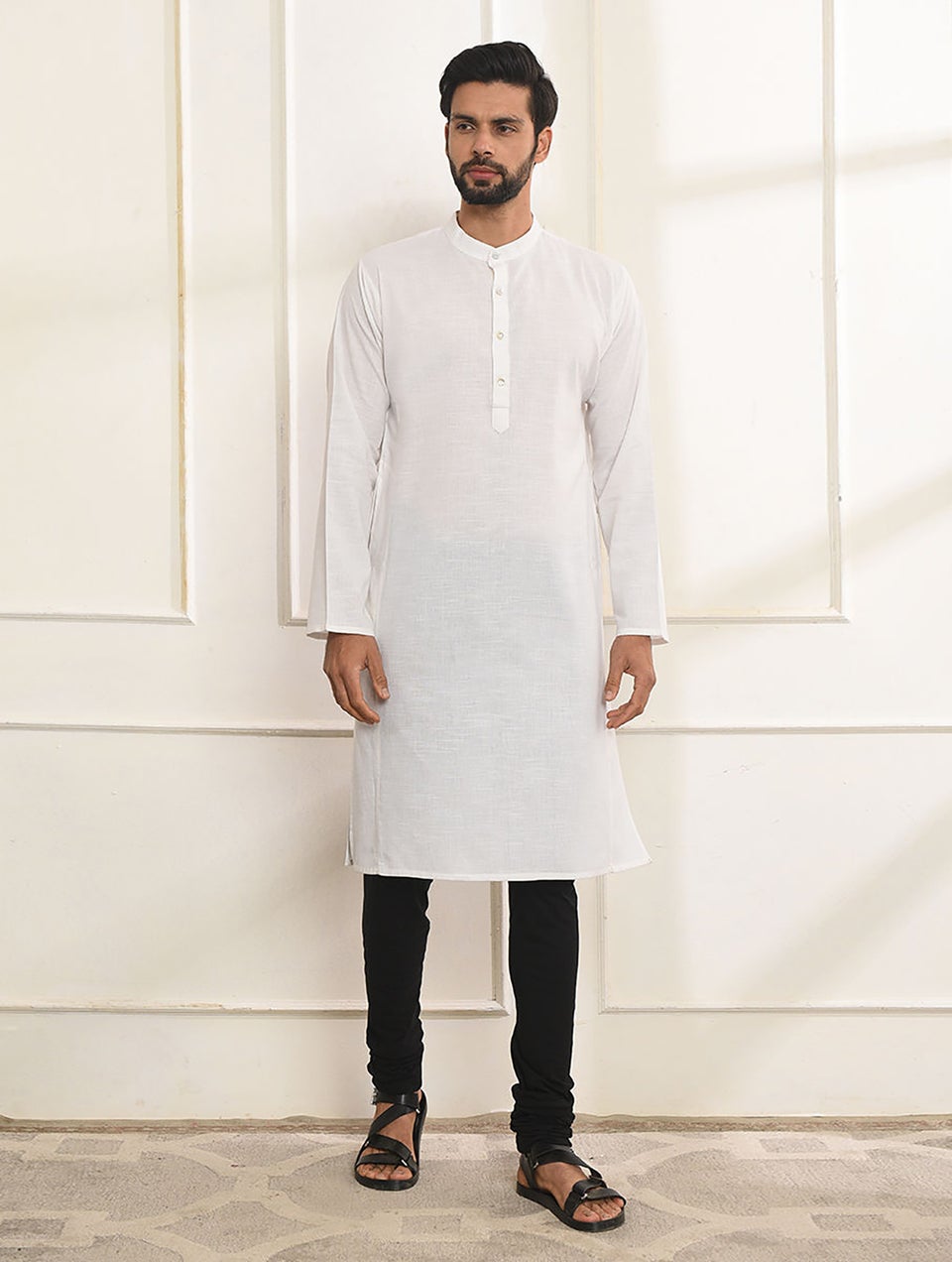 Men Black Cotton Churidar - M