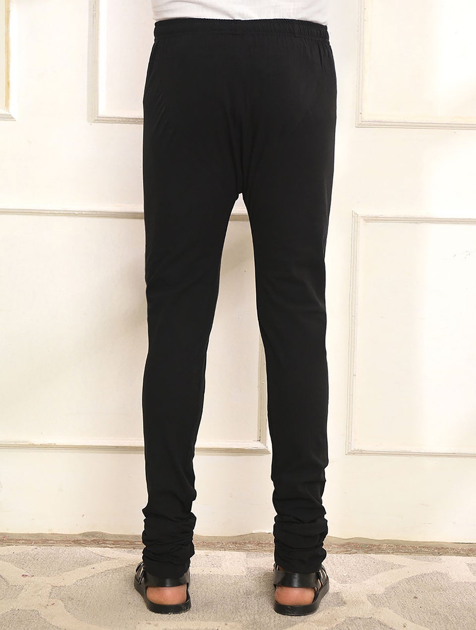 Men Black Cotton Churidar - M
