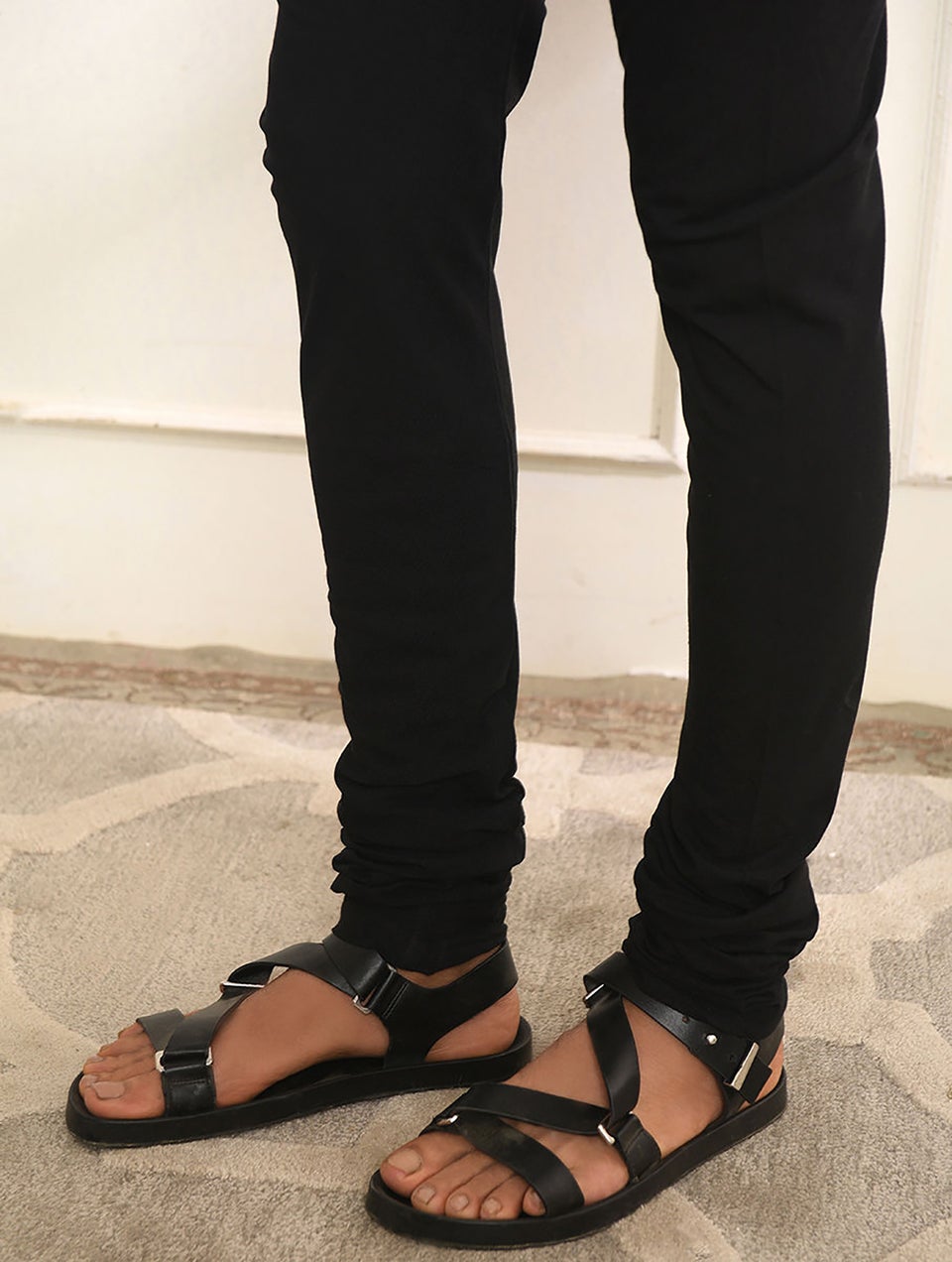 Men Black Cotton Churidar - M