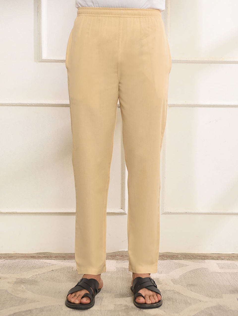 Beige Brown elasticated waist cotton Pyjama - S