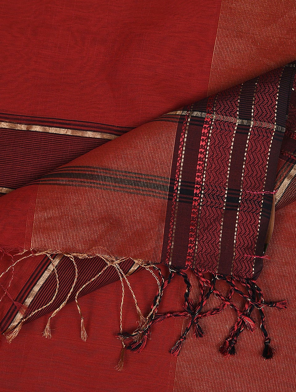 Women Red Handwoven Silk Cotton Dupatta