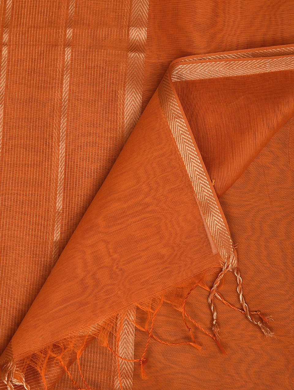 Women Orange Cotton Silk Hand Woven Dupatta