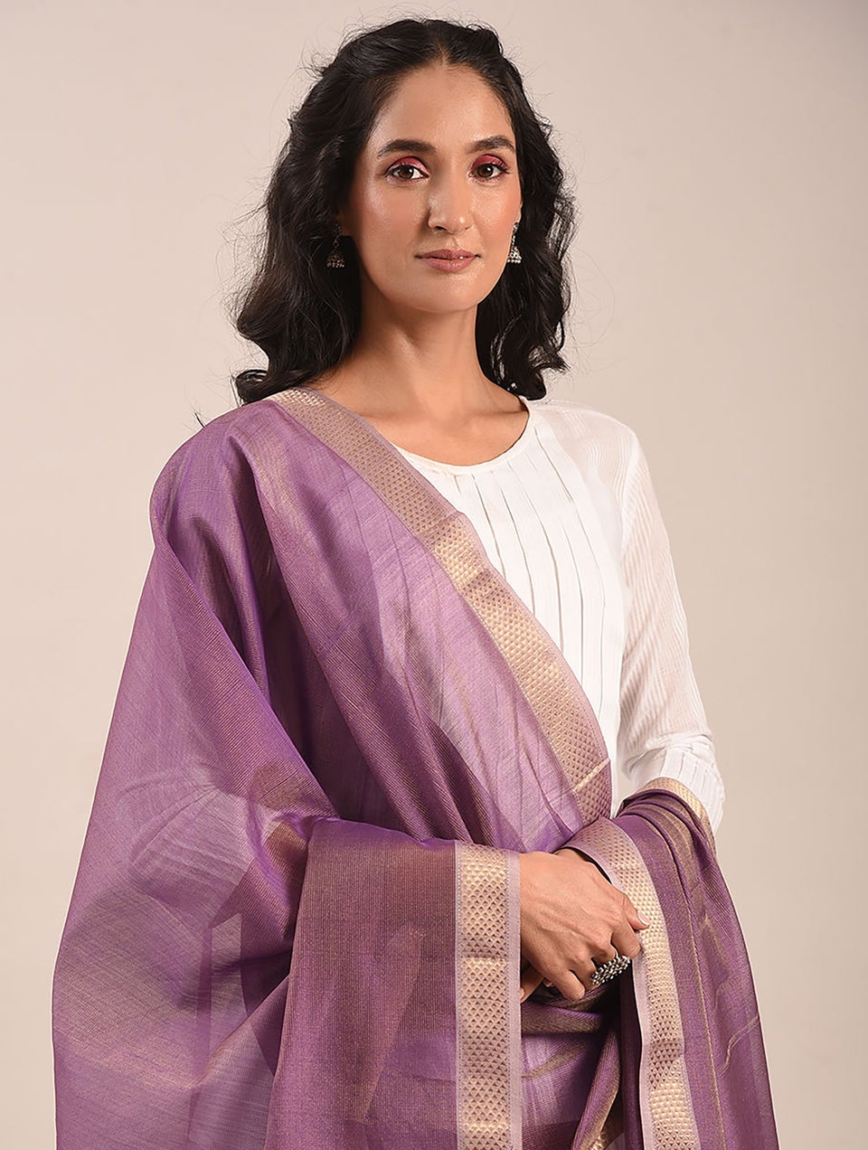 Women Violet Handwoven Silk Cotton Dupatta