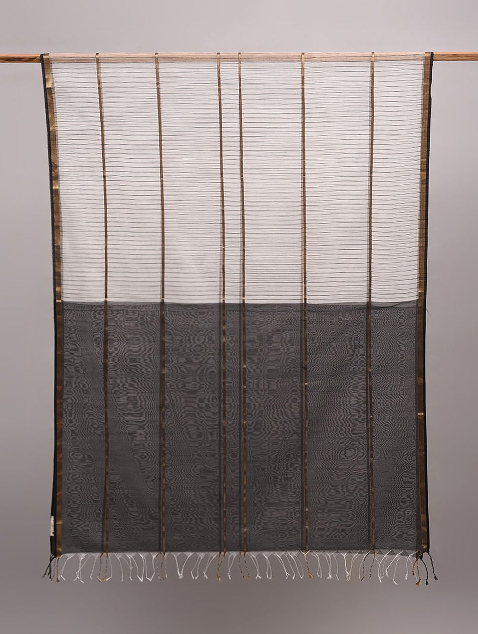 Women Black Cotton Silk Hand Woven Dupatta