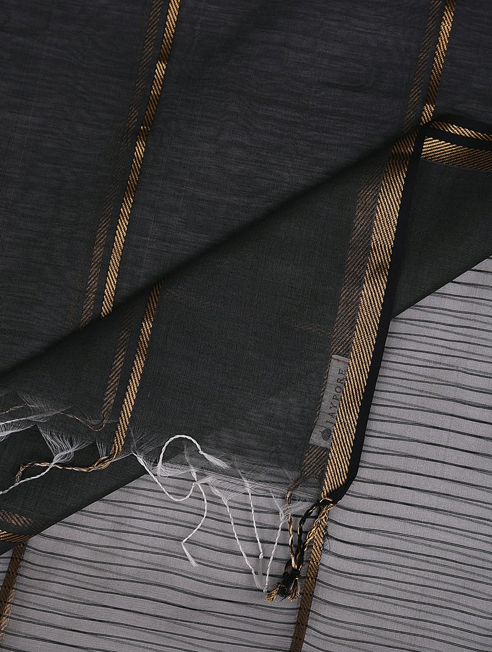 Women Black Cotton Silk Hand Woven Dupatta
