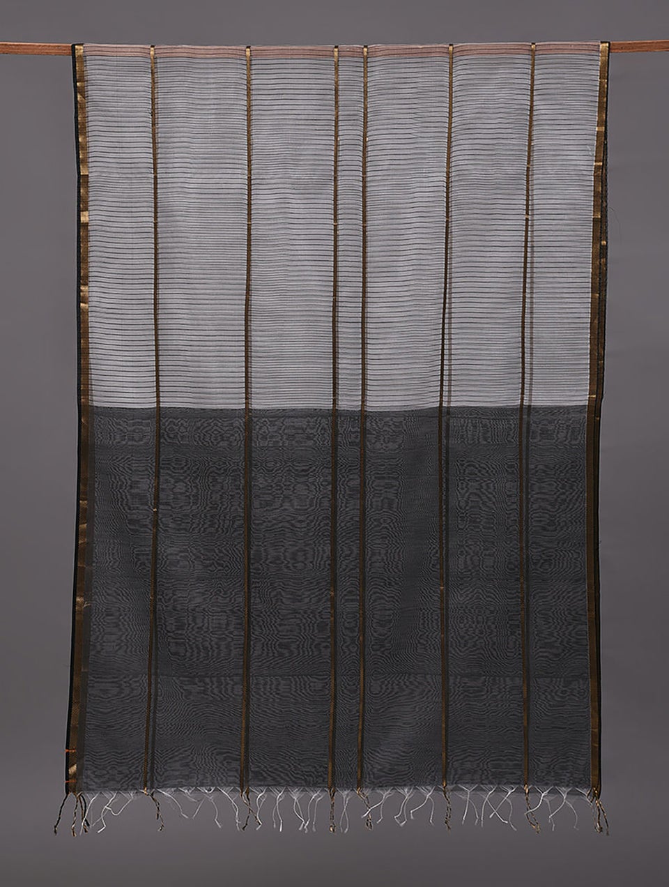 Women Black Cotton Silk Hand Woven Dupatta