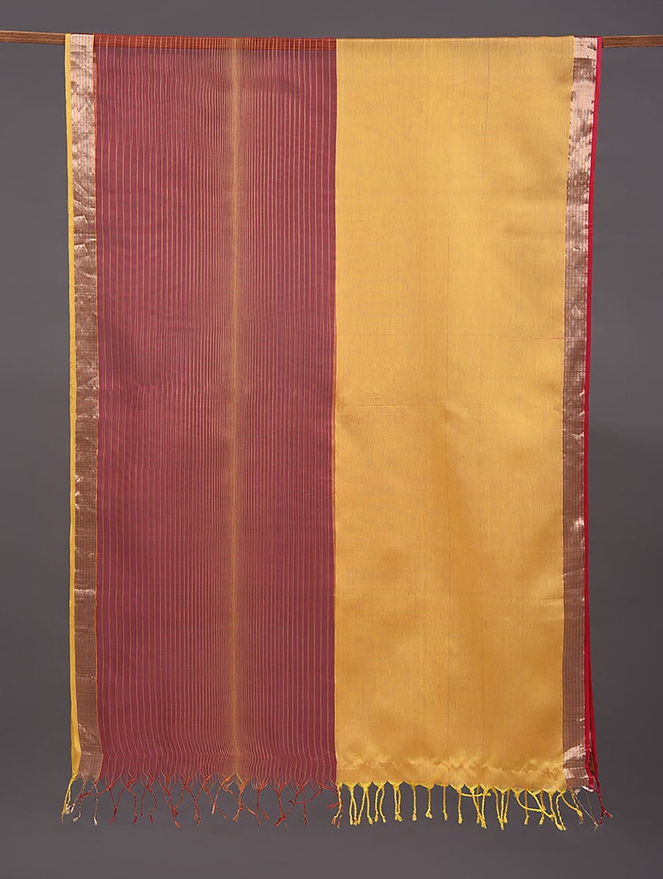 Women Yellow- Red Handwoven Silk Cotton Dupatta