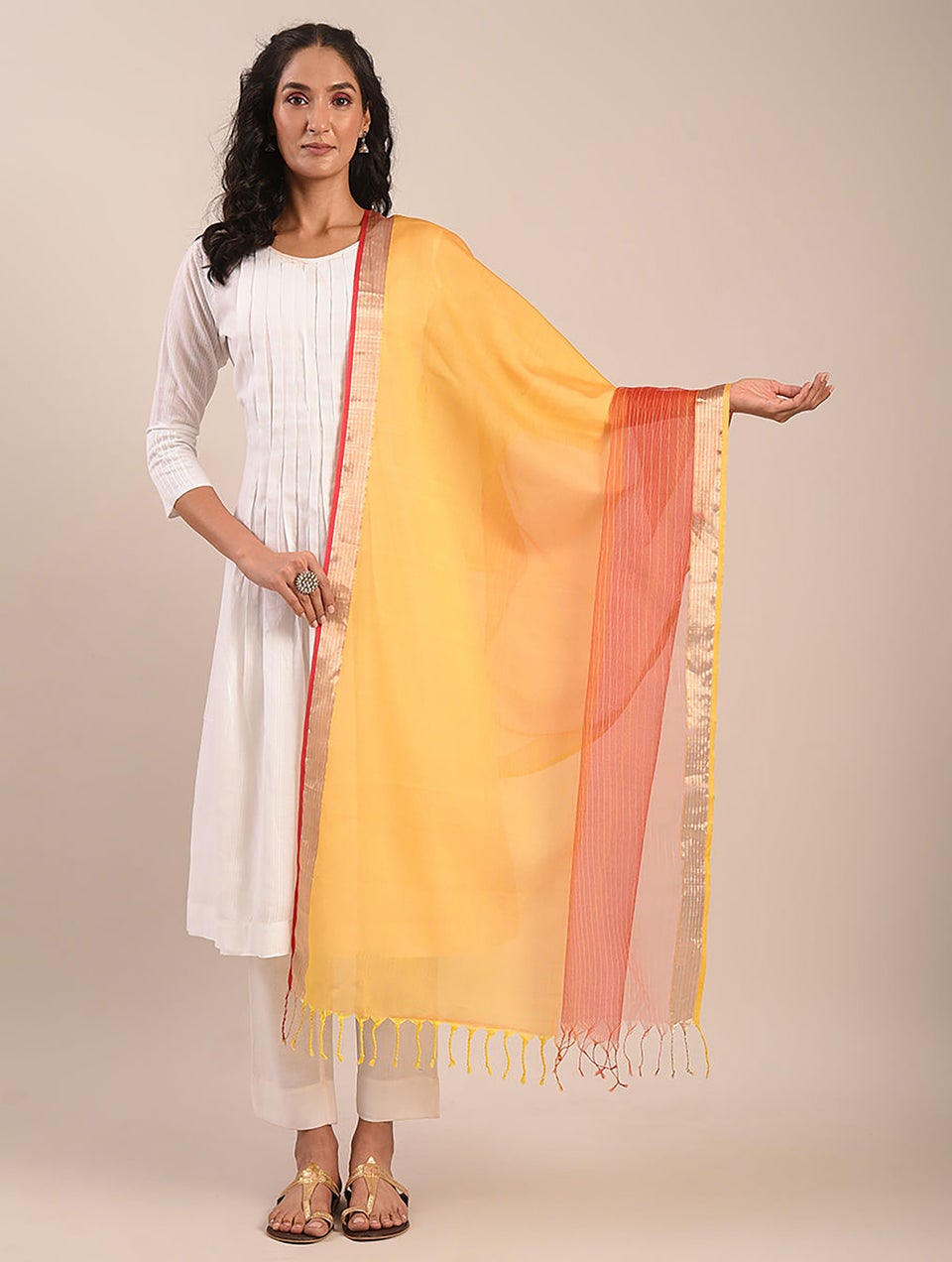 Women Blue Cotton Silk Hand Woven Dupatta